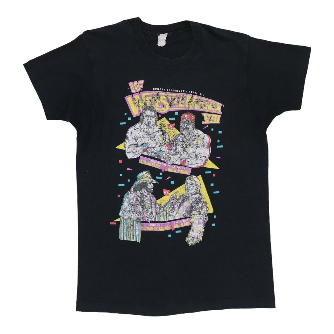Vintage 1992 WWF Wrestlemania VIII T-Shirt Black Cotton: Vintage 1992 WWF Wrestlemania VIII T-Shirt Black Cotton Showcase your love for wrestling history with this original vintage 1992 Wrestlemania VIII WWF Shirt. Crafted from 100% cotton, this black shirt