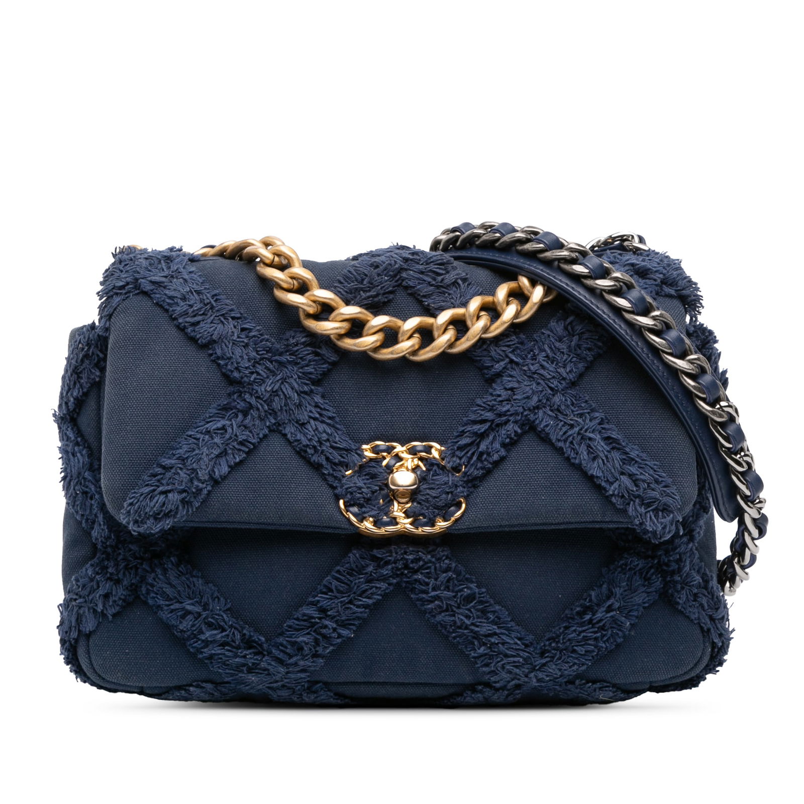 Chanel Medium 19 Flap Blue Canvas Cotton Bag: Chanel Medium 19 Flap Blue Canvas Cotton Bag The Chanel Medium Canvas and Cotton 19 Flap bag showcases a sophisticated blend of style and functionality. Crafted from durable canvas and cotton, this ba
