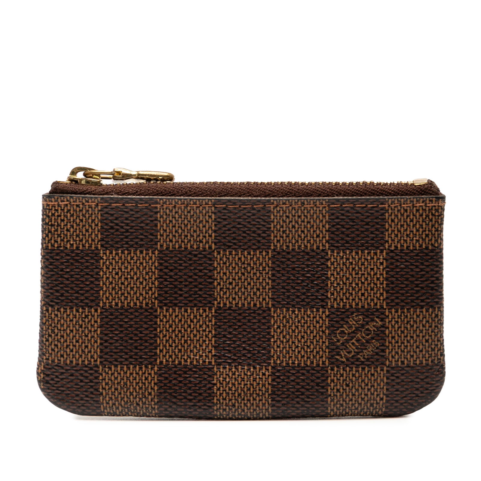 Louis Vuitton Damier Ebene Coin Pouch with Chain Attachment: Louis Vuitton Damier Ebene Coin Pouch with Chain Attachment The Louis Vuitton Damier Ebene Key Pouch is a stylish and functional accessory crafted from durable damier ebene canvas. It features a secur