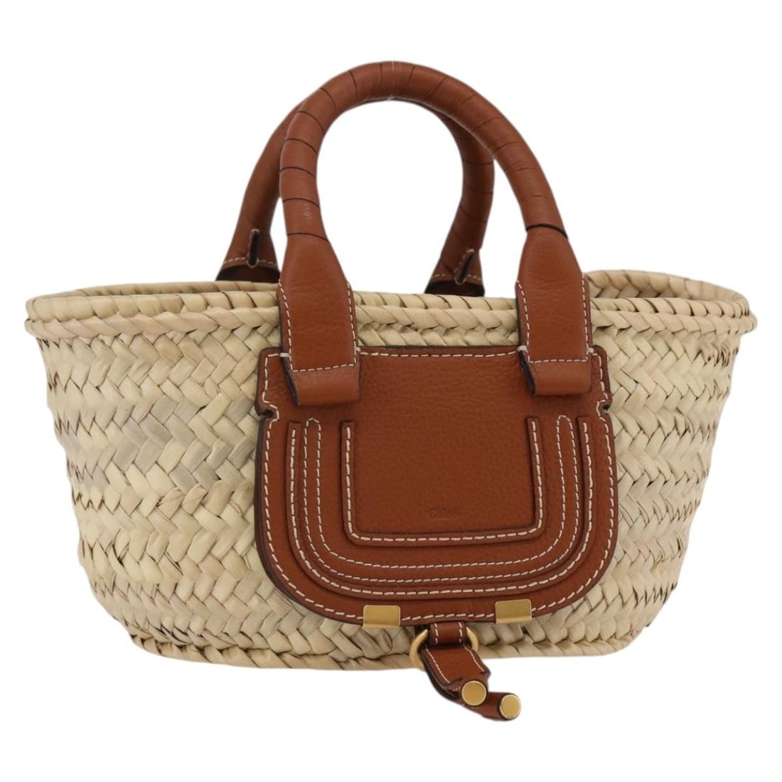 Chloe Mercy Tote Bag Beige Brown Raffia Leather Auth 144547A (1 of 18)