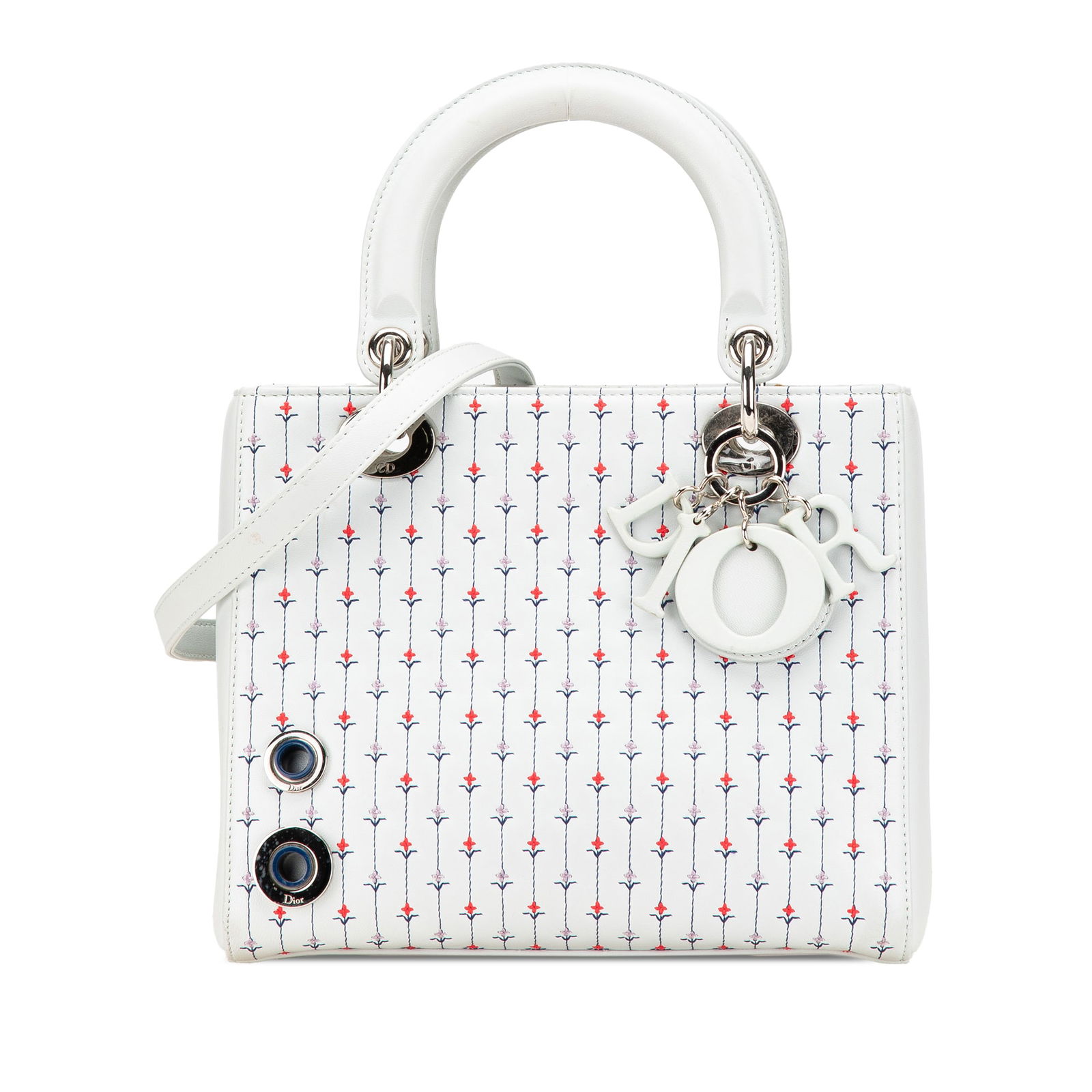 Dior Medium Calfskin Embroidered Flower Satchel Bag White: Dior Medium Calfskin Embroidered Flower Satchel Bag White Introducing the Medium Calfskin Embroidered Flower Lady Dior, a stunning satchel that exudes elegance and sophistication. This exquisite bag i