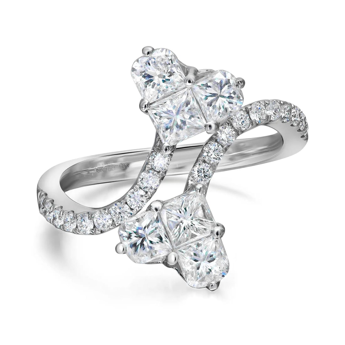 Rachel Koen 1.71ct Princess Cut Diamond Hearts Cocktail Ring 18K White Gold: Rachel Koen 1.71ct Princess Cut Diamond Hearts Cocktail Ring 18K White Gold Elevate your jewelry collection with this exquisite 1.71 carat total weight princess cut and round diamond cocktail ring by