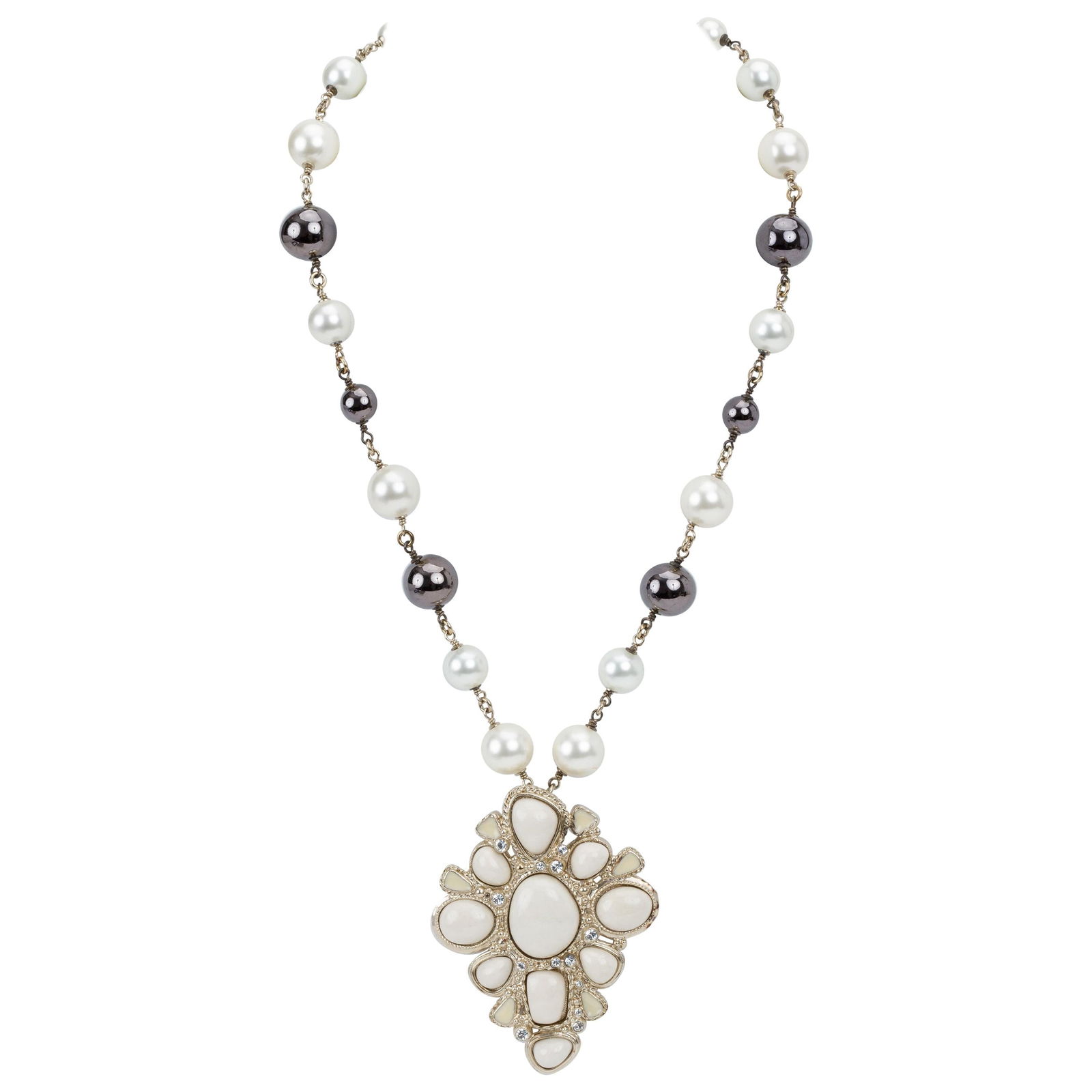 Chanel Autumn 2008 White Gray Pendant Necklace with Faux Pearls (1 of 6)