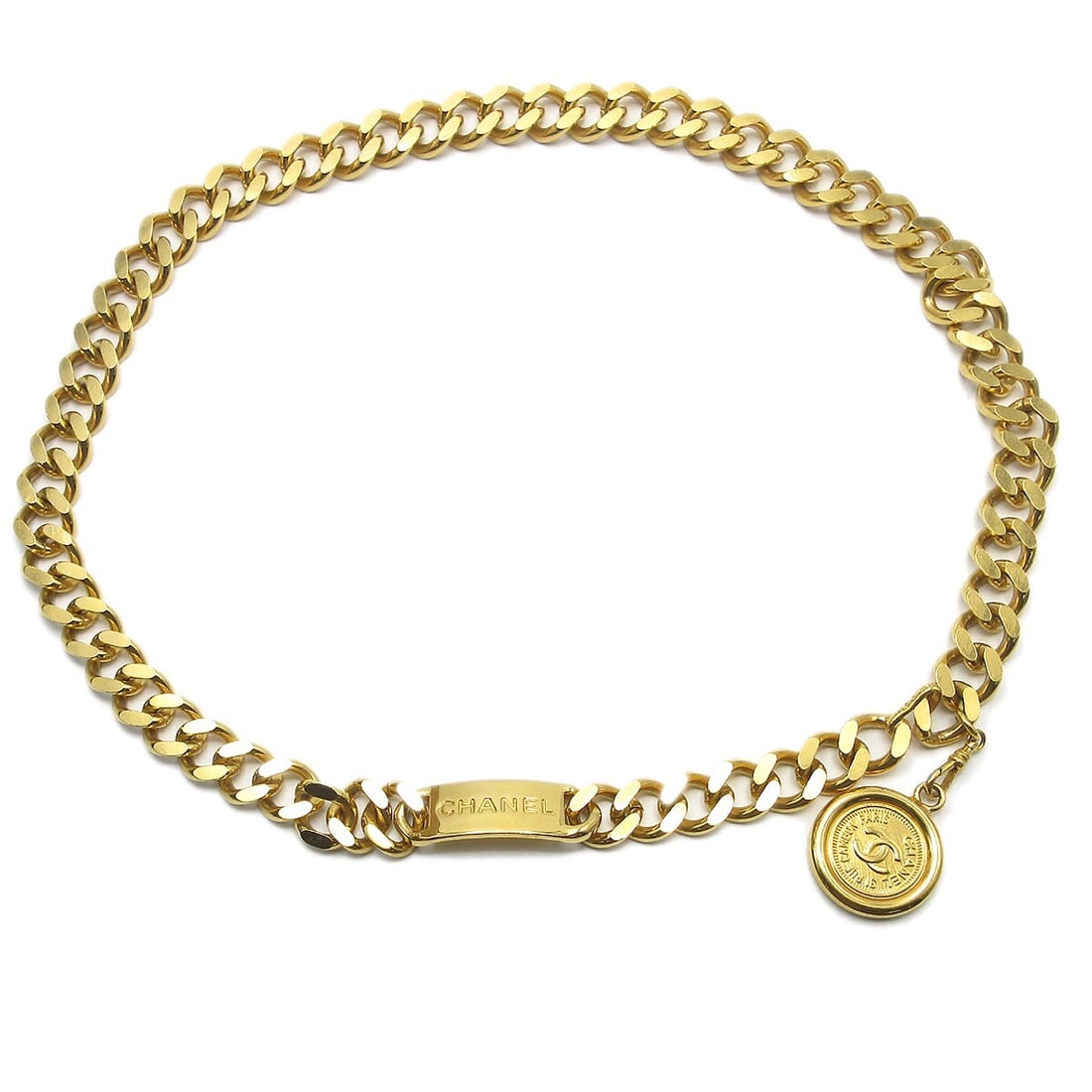Chanel Gold-tone Leather Medallion Chain Belt 94A (1 of 5)
