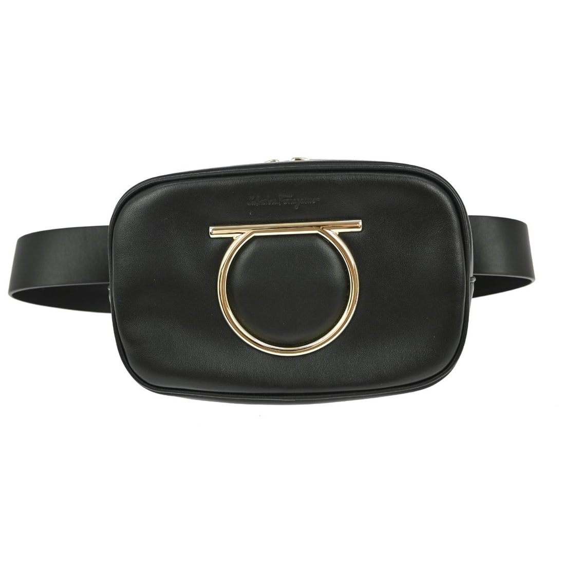 Salvatore Ferragamo Black Gancini Mini Bum Bag Italy: Salvatore Ferragamo Black Gancini Mini Bum Bag Italy Elevate your casual look with this stylish Salvatore Ferragamo Black Gancini Bum Bag. Crafted from high-quality leather, this mini bum bag features