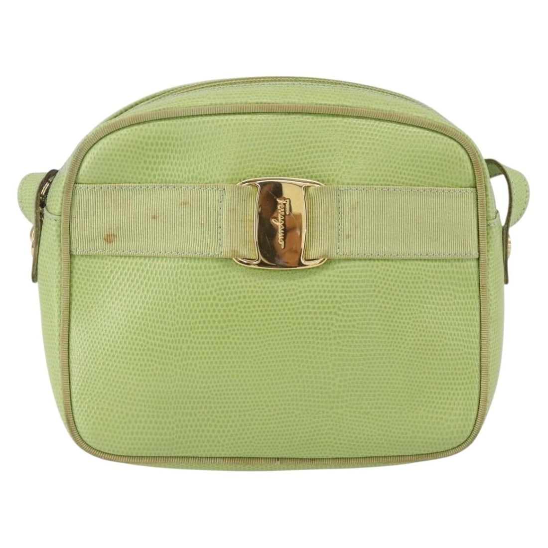 Green Vara Bow Shoulder Bag by Salvatore Ferragamo: Green Vara Bow Shoulder Bag by Salvatore Ferragamo This pre-owned Salvatore Ferragamo Vara Bow camera shoulder bag in green features the iconic Vara bow detail. It is designed for women and shows sign
