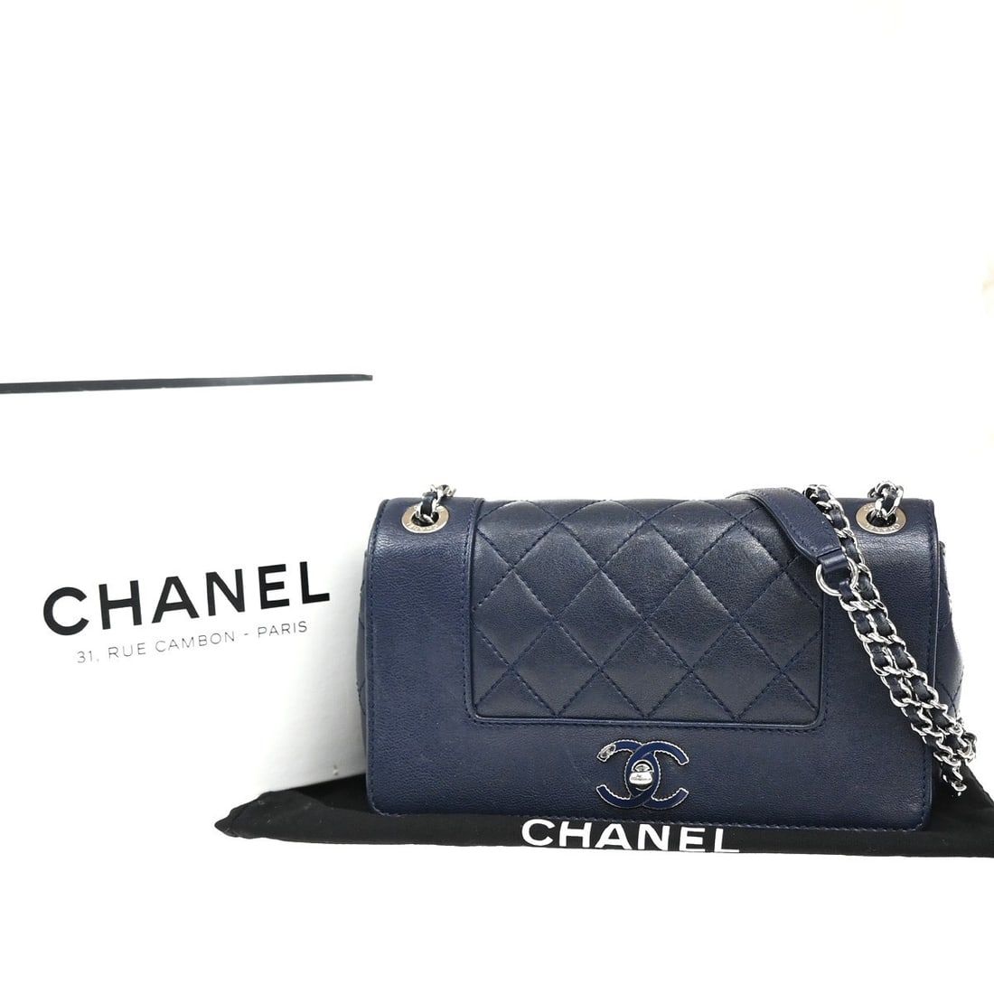 Navy Blue Chanel Mademoiselle Matelasse Double Flap Shoulder Bag (1 of 1)