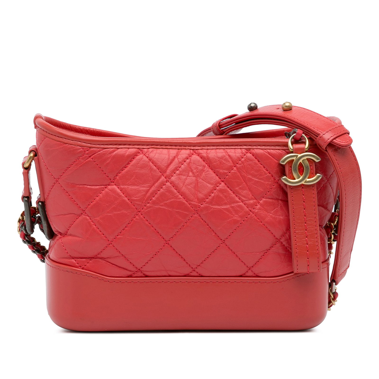Chanel Small Chevron Red Lambskin Gabrielle Crossbody Bag: Chanel Small Chevron Red Lambskin Gabrielle Crossbody Bag The Chanel Small Chevron Lambskin Gabrielle Crossbody is a sophisticated accessory crafted from luxurious quilted lambskin leather. This elega