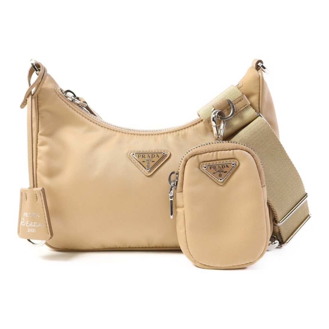 PRADA Re-Edition 2005 1BH204 Beige Nylon Shoulder Bag (1 of 18)