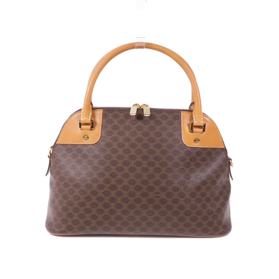 CELINE Brown Canvas Handbag with Gold Tone Hardware (1 of 15)