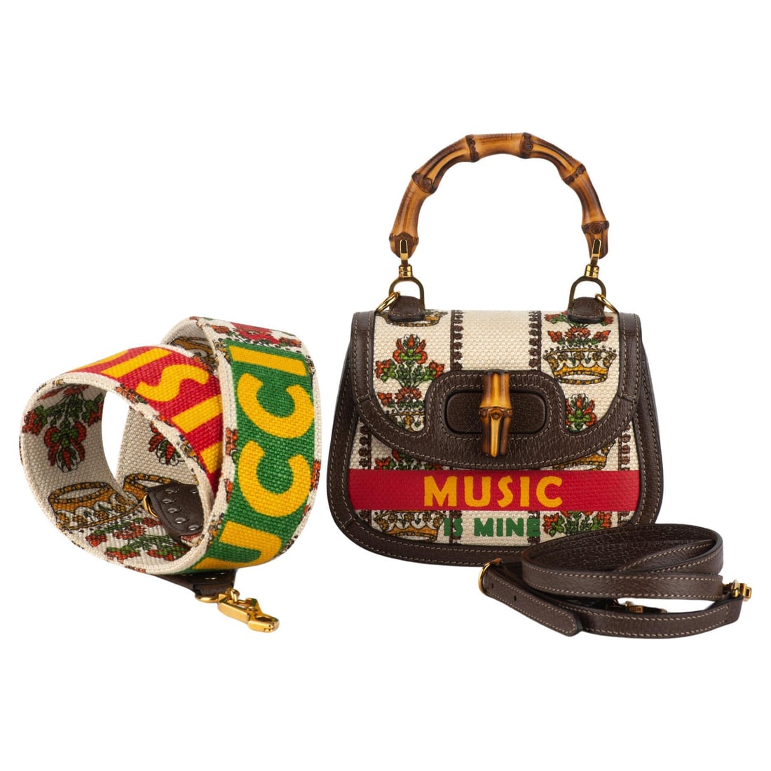 Gucci Limited Edition Music Mini Bamboo Bag with Leather Details: Gucci Limited Edition Music Mini Bamboo Bag with Leather Details Introducing the Gucci New Limited Edition Music Mini Bamboo Bag, a stunning tribute to the brand's centenary. This exclusive piece feat