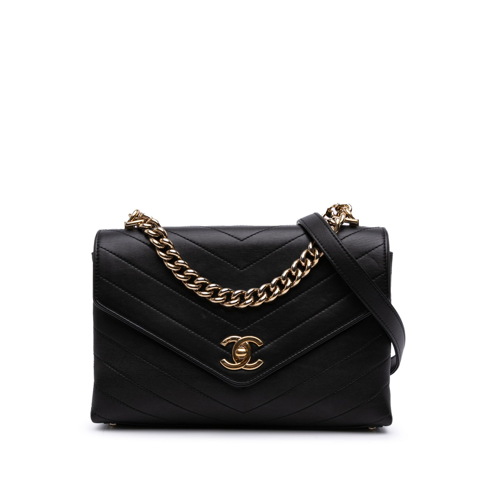 Chanel Small Chevron Black Calfskin Stitched Coco Flap Bag: Chanel Small Chevron Black Calfskin Stitched Coco Flap Bag This Chanel Small Chevron Calfskin Stitched Coco Flap is a stylish satchel crafted from high-quality quilted leather. It features a curb chai