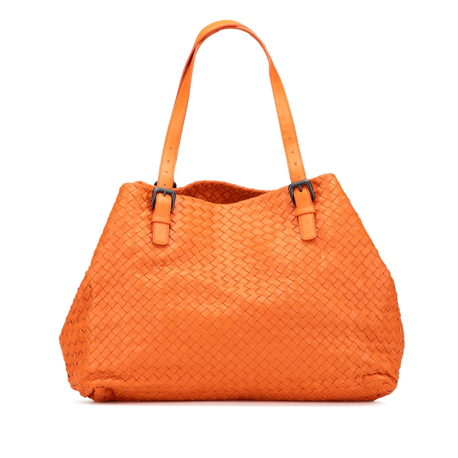 Bottega Veneta Large Nappa Intrecciato Cesta Tote Bag Orange Leather: Bottega Veneta Large Nappa Intrecciato Cesta Tote Bag Orange Leather Introducing the Bottega Veneta Large Nappa Intrecciato Cesta Tote, a stunning piece crafted from woven nappa leather in a vibrant o