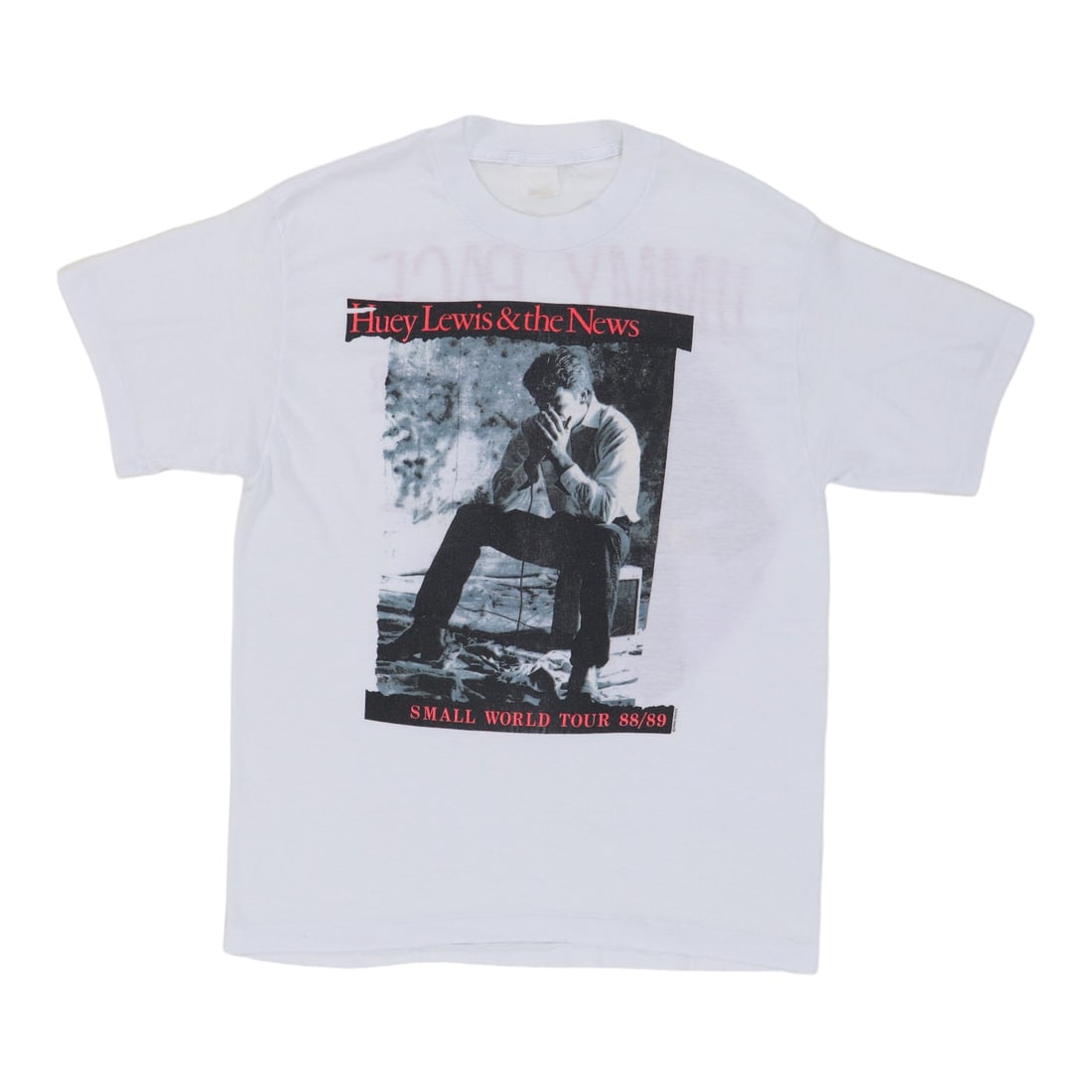 1988 Vintage Huey Lewis Jimmy Page Concert Shirt White: 1988 Vintage Huey Lewis Jimmy Page Concert Shirt White This original vintage 1988 Huey Lewis and Jimmy Page concert shirt is a unique piece for any music enthusiast. Featuring striking front and back