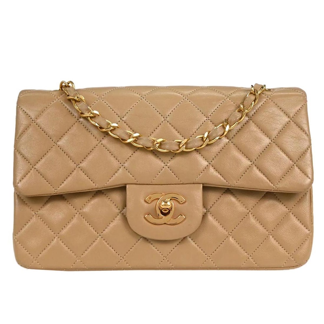 Chanel Beige Lambskin Small Classic Double Flap Shoulder Bag (1 of 10)