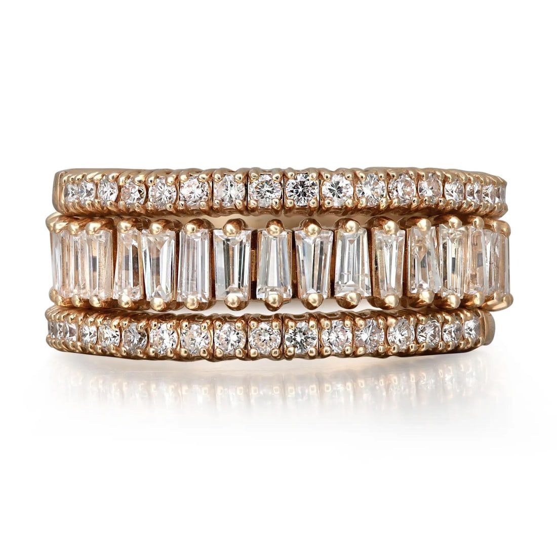 Rachel Koen 14K Yellow Gold Spiral Ring with Baguette and Round Diamonds 2.40 ctw Adjustable Size: Rachel Koen 14K Yellow Gold Spiral Ring with Baguette and Round Diamonds 2.40 ctw Adjustable Size 7-9 This stunning triple row spiral band ring is expertly crafted in high-polished 14K yellow gold. It
