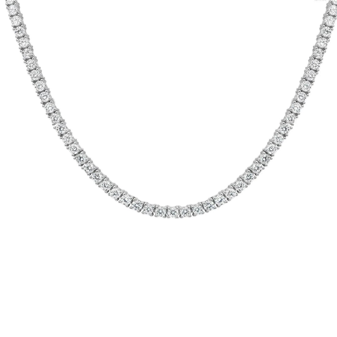 Rachel Koen 14K White Gold Lab Grown Diamond Tennis Necklace 9.00Cttw: Rachel Koen 14K White Gold Lab Grown Diamond Tennis Necklace 9.00Cttw Elevate your jewelry collection with this stunning Prong Set Round Cut Lab Grown Diamond Tennis Necklace. Crafted from 14K white g