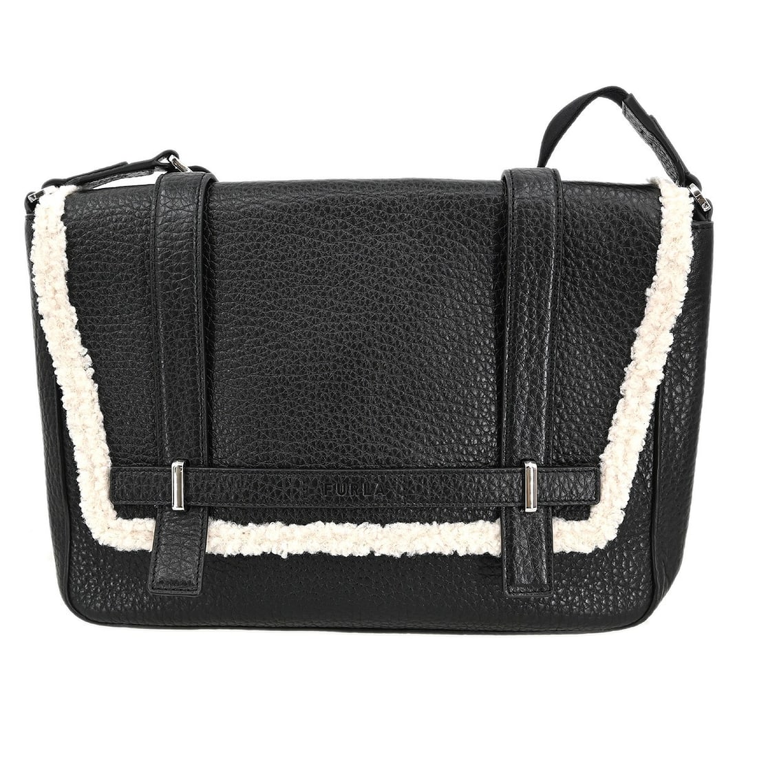 Furla Vintage Black Leather Medium Shoulder Messenger Bag NQ00772 (1 of 9)