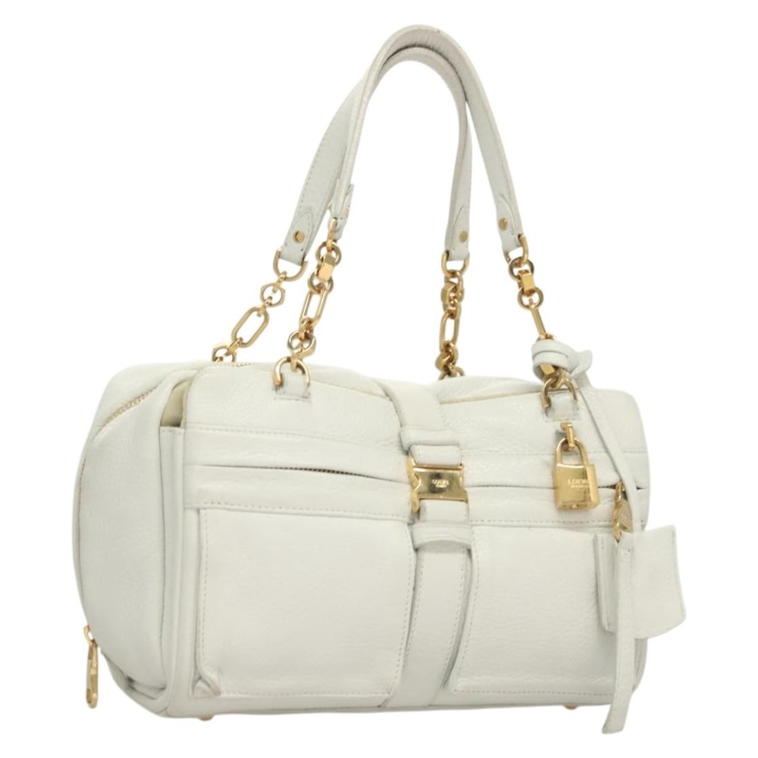 White Loewe Shoulder Bag with Chain Roller Detail (1 of 1)