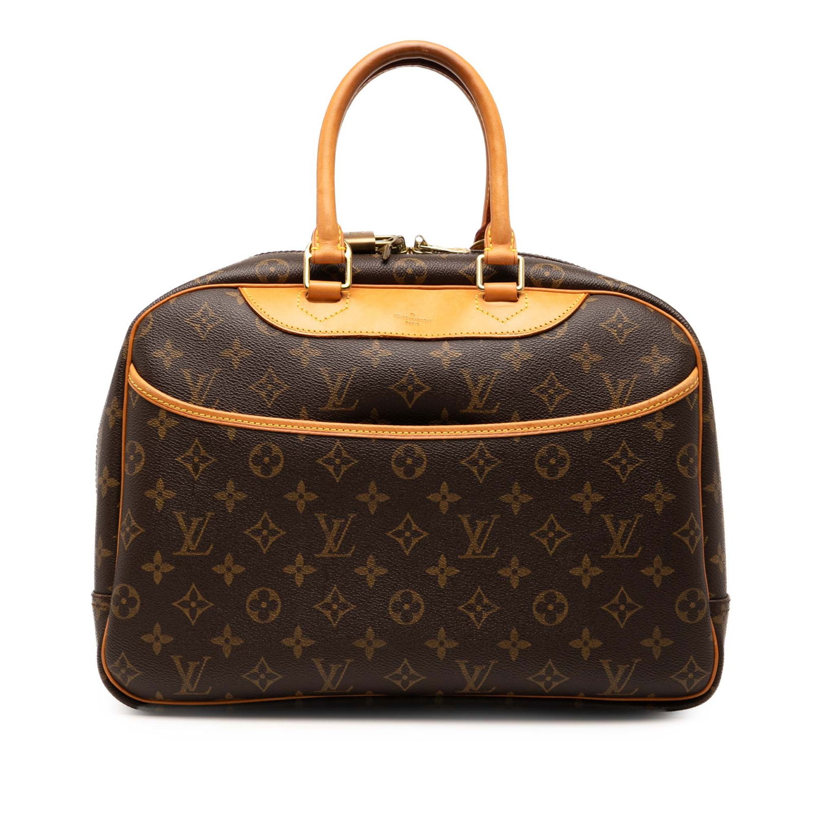 Louis Vuitton Deauville monogram canvas handbag with vachetta leather trim (1 of 8)