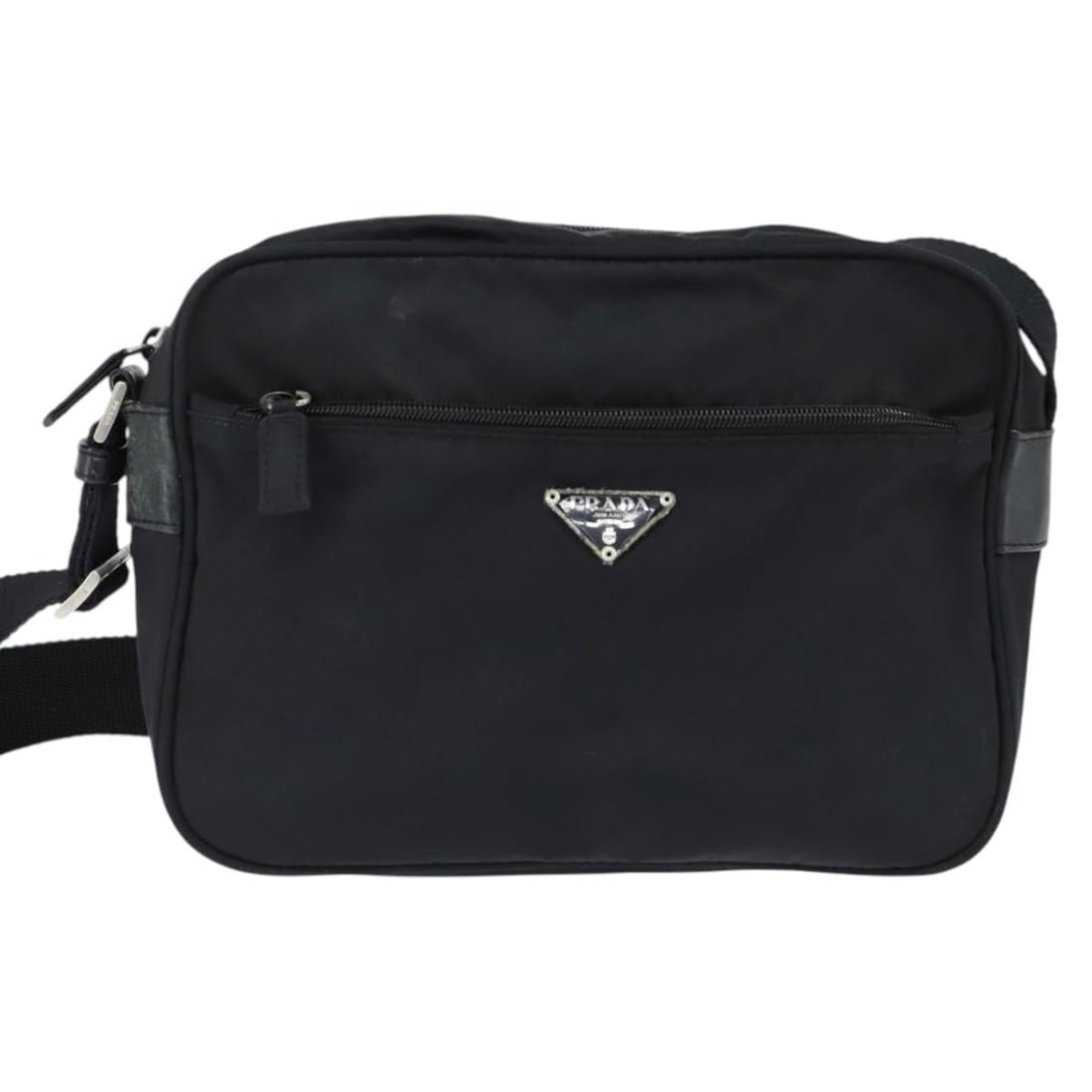 Prada Shoulder Bag with Front Pocket Black Leather (1 of 2)