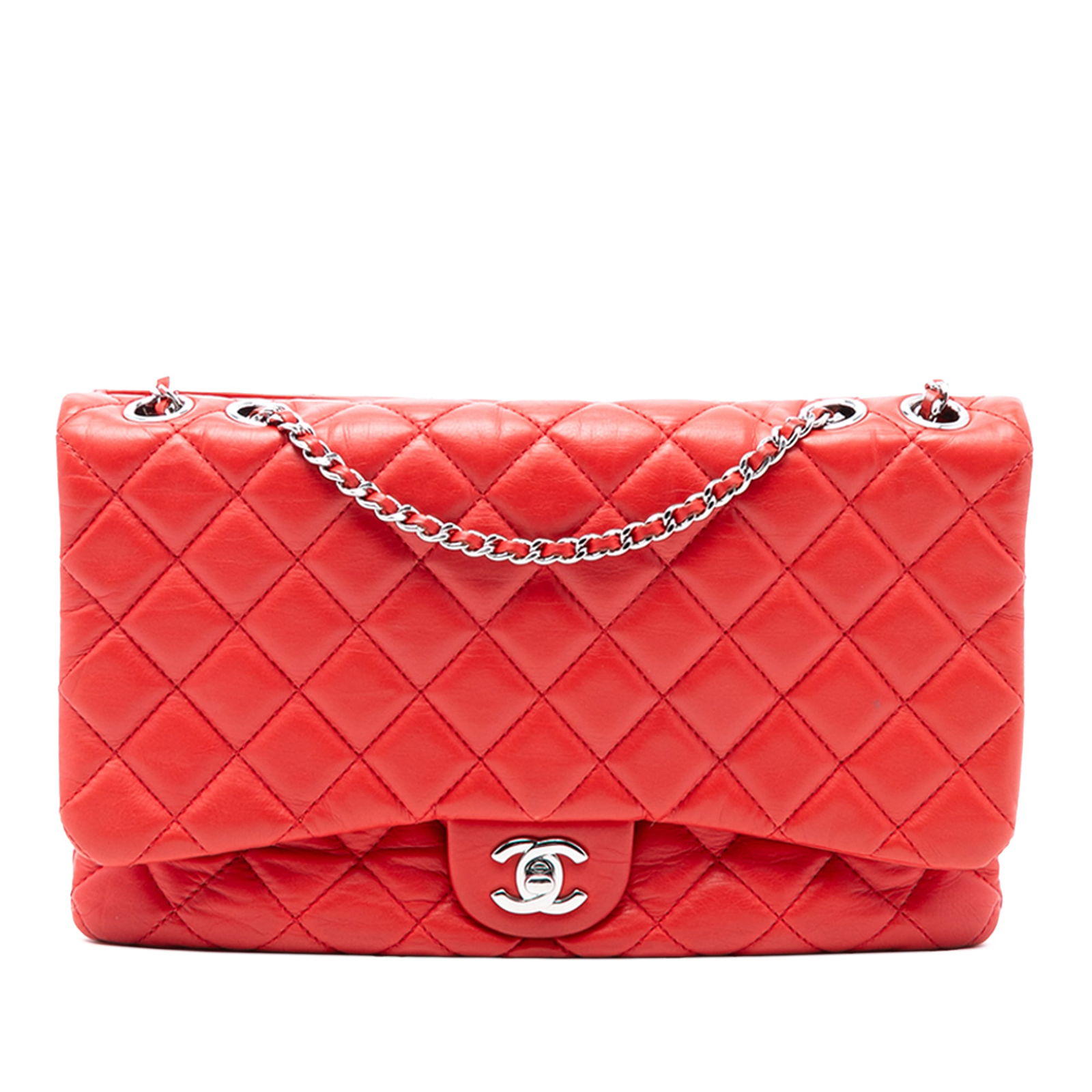 Red Chanel Jumbo Tender Touch Quilted Calfskin Shoulder Flap Bag (1 of 7)