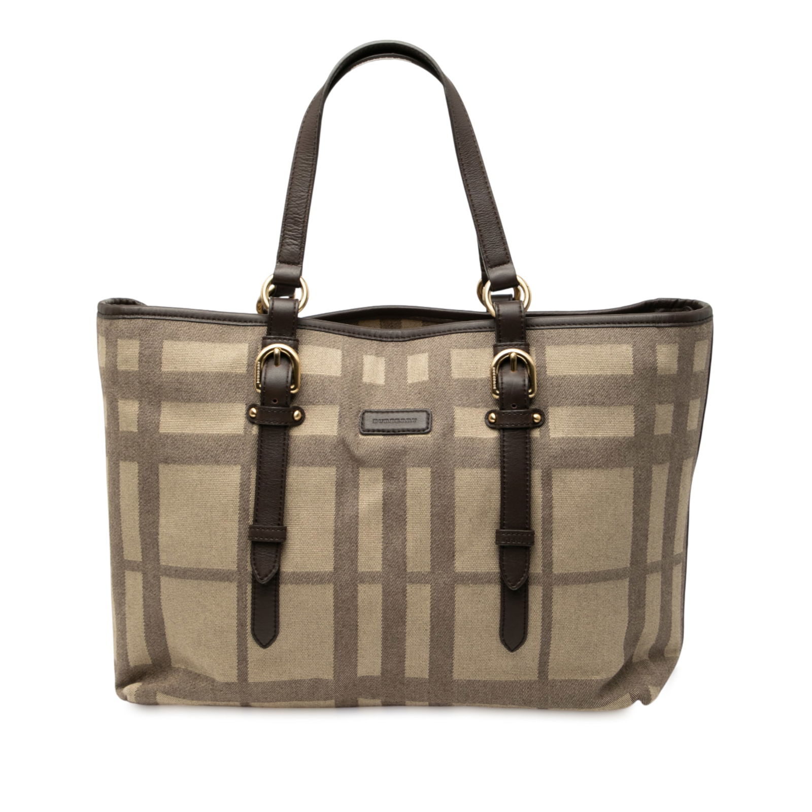 Burberry Tonal Check Canvas Tote Bag with Leather Trim (1 of 10)