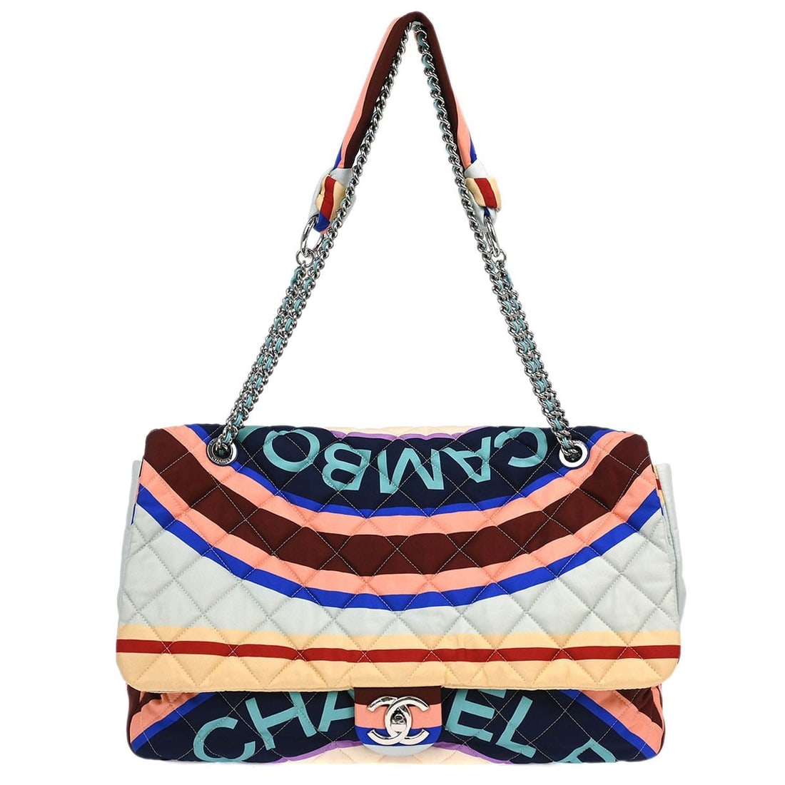 Chanel XXL Quilted Light Blue Navy Satin Shoulder Bag (1 of 10)