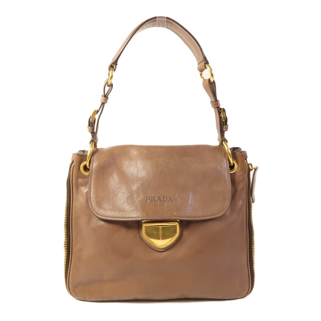 PRADA Brown Calfskin Leather Shoulder Bag GHW (1 of 18)