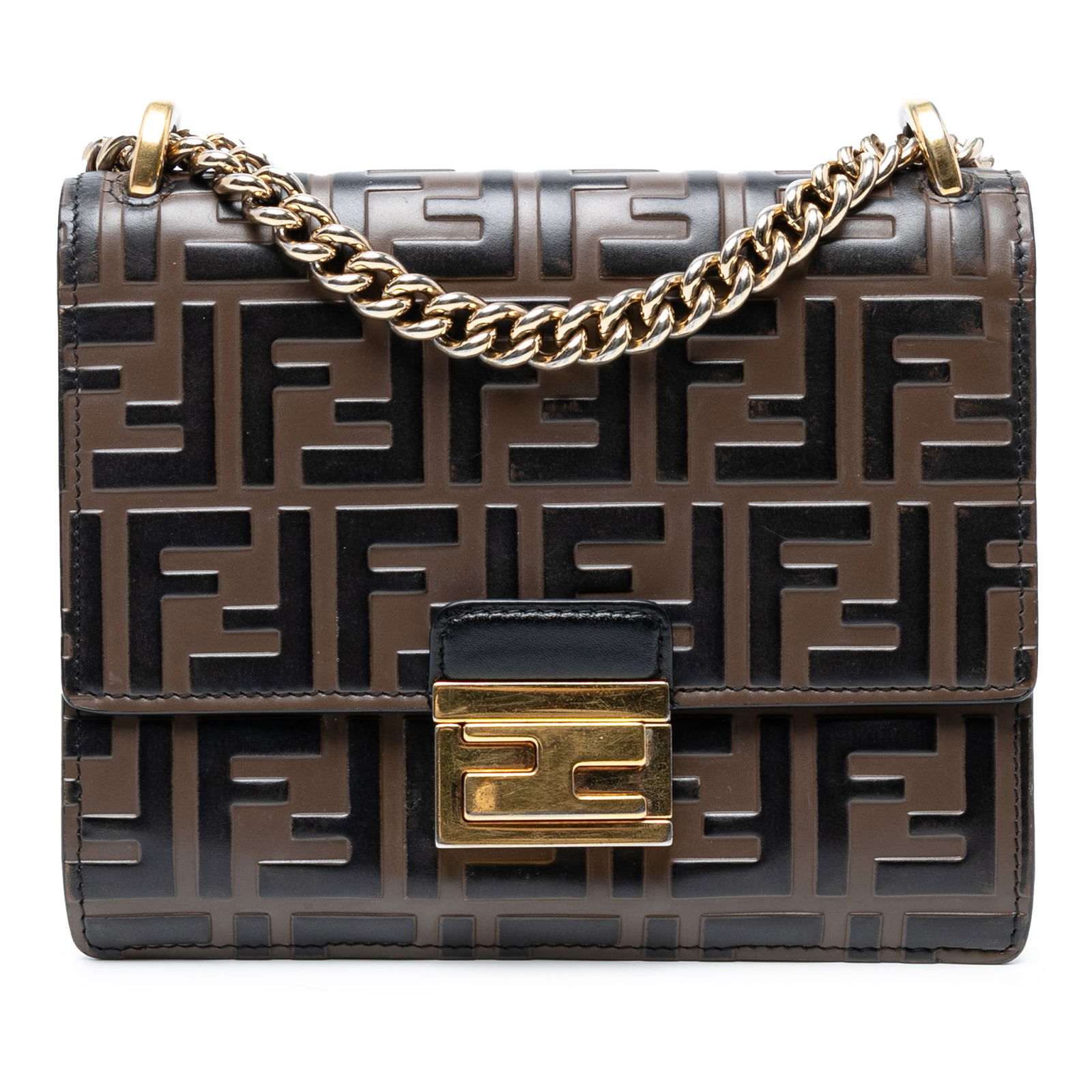 Fendi Small Kan U Crossbody Bag Brown Leather Zucca Embossed (1 of 7)