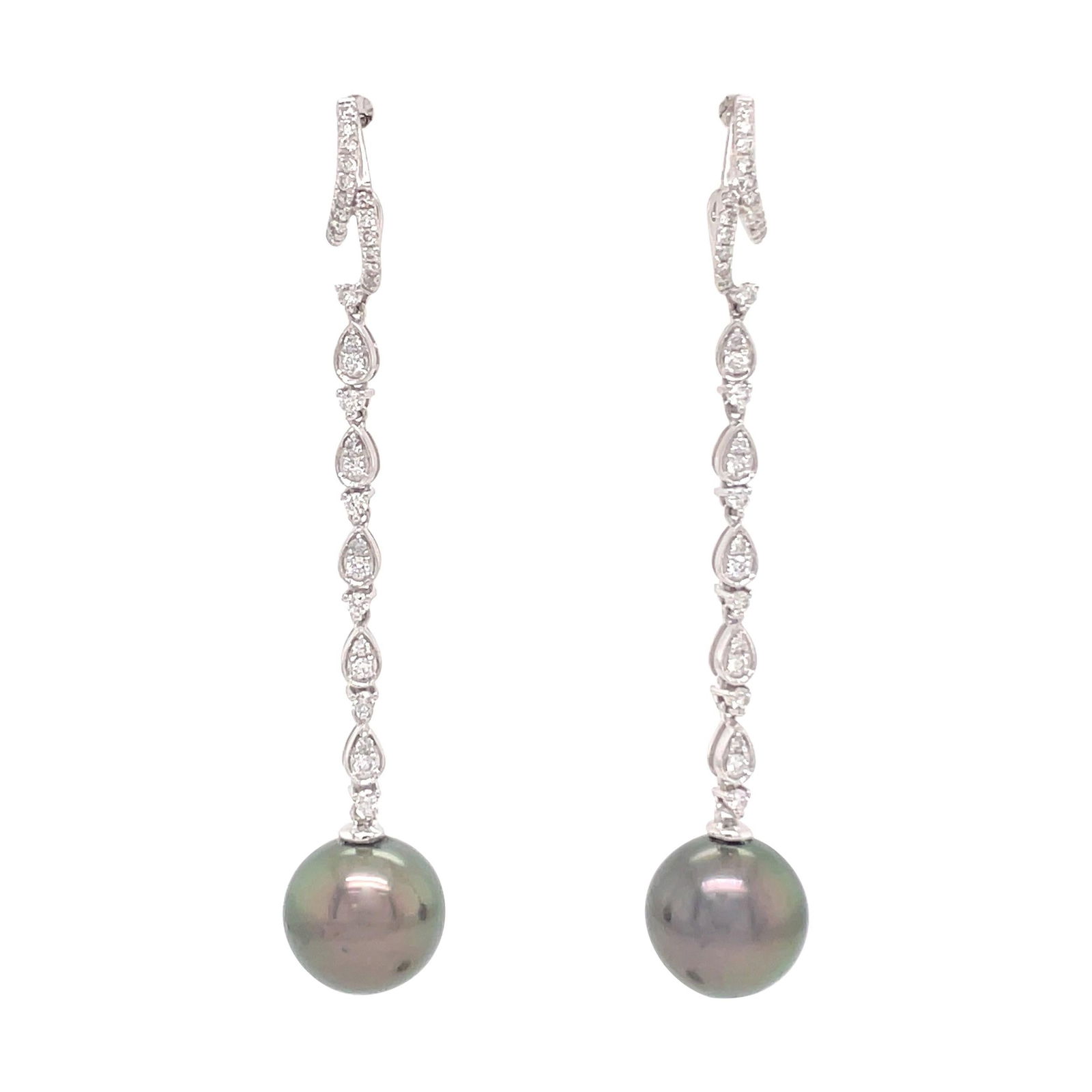 Harbor Diamonds 18K White Gold Diamond Tahitian Pearl Drop Earrings 0.58ct (1 of 8)