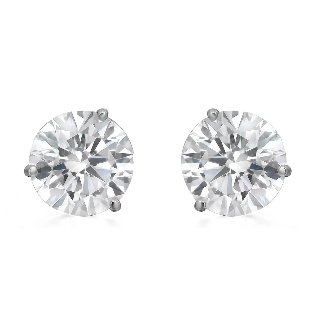 Rachel Koen 18K White Gold Lab Grown Diamond Stud Earrings 8.04ct F VS1: Rachel Koen 18K White Gold Lab Grown Diamond Stud Earrings 8.04ct F VS1 Elevate your elegance with these exquisite three prong round cut lab-grown diamond stud earrings. Crafted from high-polished 18K
