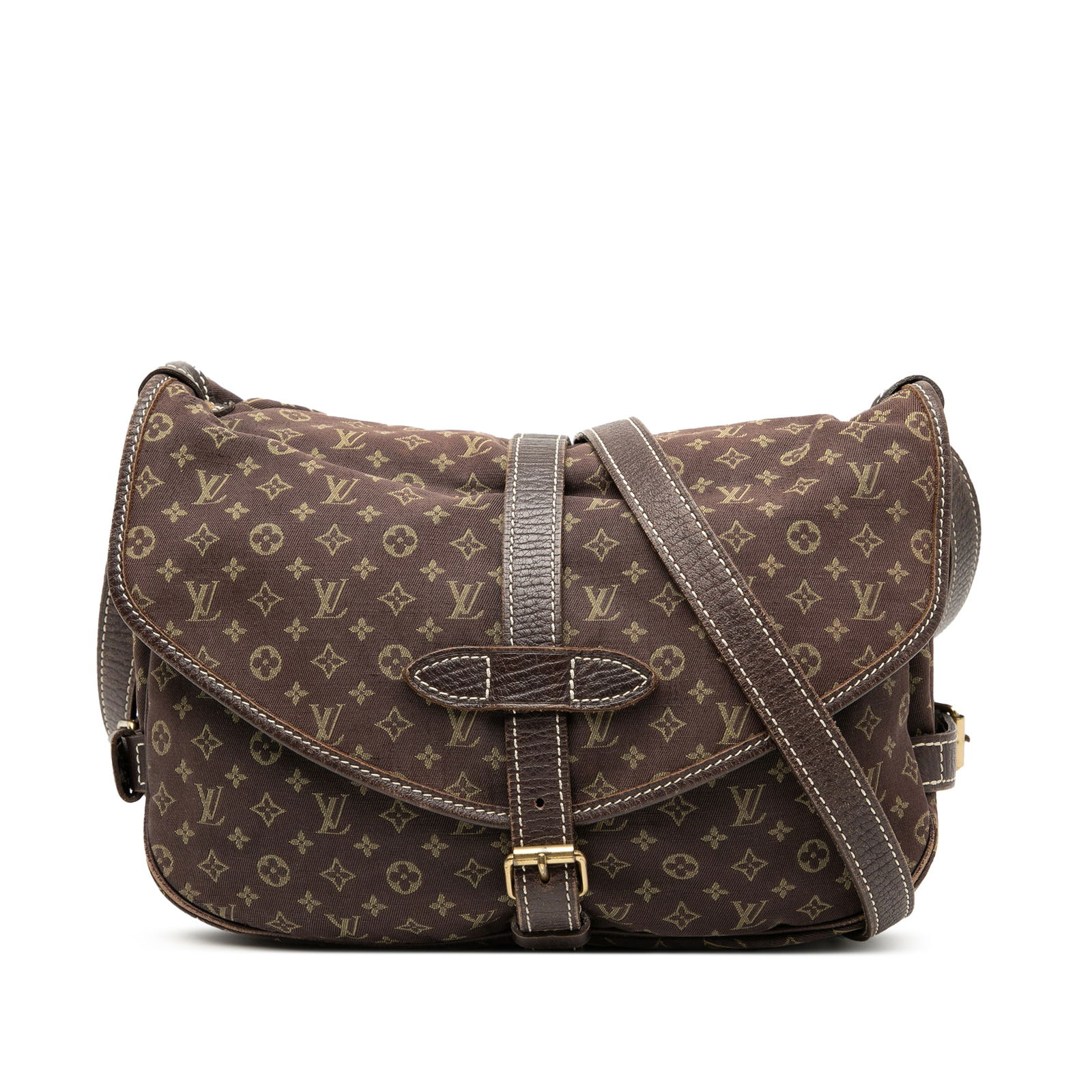 Louis Vuitton Mini Lin Saumur 30 Shoulder Bag with Leather Trim: Louis Vuitton Mini Lin Saumur 30 Shoulder Bag with Leather Trim The Louis Vuitton Monogram Mini Lin Saumur 30 features a mini lin canvas body with leather trim and a flat leather shoulder strap. It is