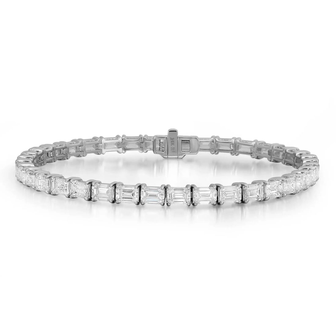 Rachel Koen 14K White Gold 9.83ct Lab Grown Diamond Tennis Bracelet: Rachel Koen 14K White Gold 9.83ct Lab Grown Diamond Tennis Bracelet Elevate your style with this stunning tennis bracelet featuring 38 prong set emerald cut lab grown diamonds that shimmer beautifully