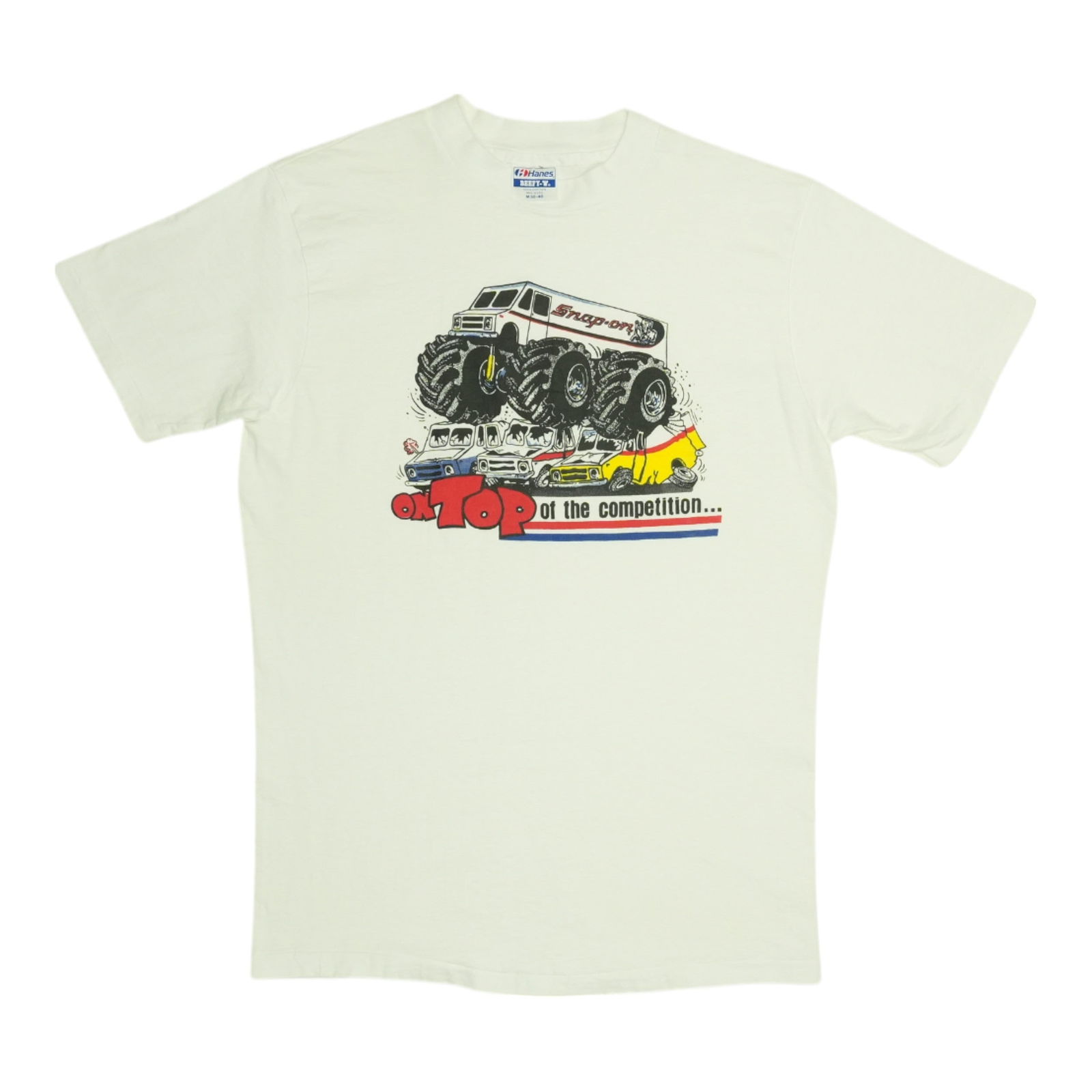 Vintage 1990s Snap-On On Top Of The Competition Shirt White Cotton: Vintage 1990s Snap-On On Top Of The Competition Shirt White Cotton This original vintage shirt from the 1990s features the iconic Snap-On 'On Top Of The Competition' design. Crafted from 100% cotton,