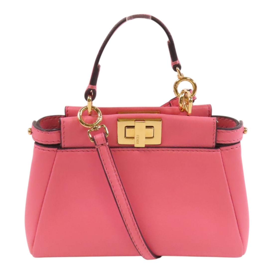FENDI Micro Peekaboo Shoulder Bag 8M0355 Pink Calfskin GHW: FENDI Micro Peekaboo Shoulder Bag 8M0355 Pink Calfskin GHW Introducing the FENDI Micro Peekaboo Shoulder Bag, a luxurious accessory crafted from premium calfskin leather in an elegant pink hue. This s
