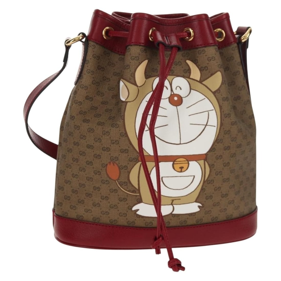 GUCCI Micro GG Supreme Doraemon Shoulder Bag Beige PVC 655597 Auth: GUCCI Micro GG Supreme Doraemon Shoulder Bag Beige PVC 655597 Auth Introducing the GUCCI Micro GG Supreme Doraemon Collaboration Bag, a stylish shoulder bag crafted from high-quality PVC leather. This