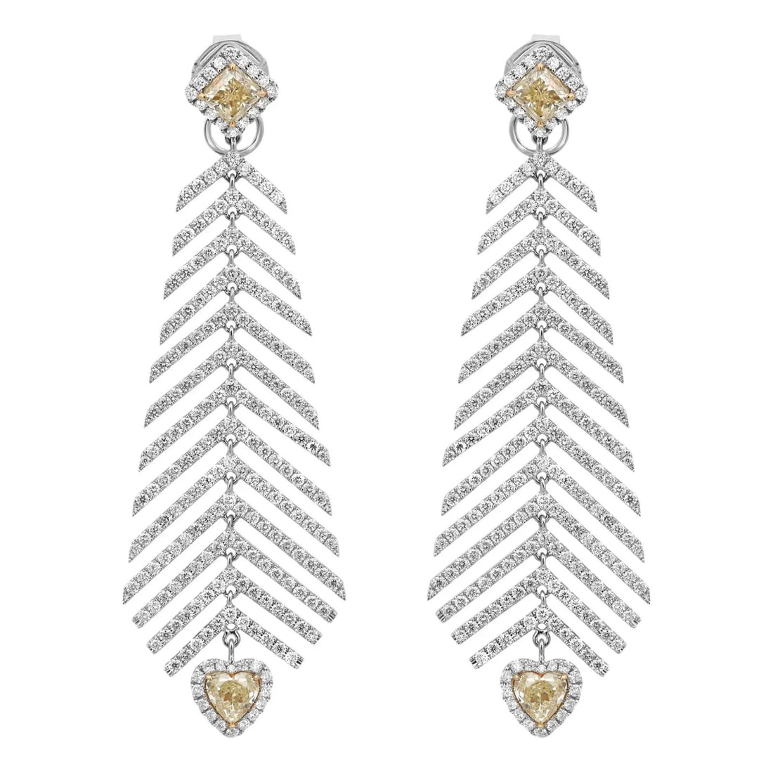 Rachel Koen 18K White Gold Long Drop Earrings 7.26Ctw Diamonds: Rachel Koen 18K White Gold Long Drop Earrings 7.26Ctw Diamonds Elevate your elegance with these stunning long drop earrings by Rachel Koen. Crafted from luxurious 18K white gold, these earrings