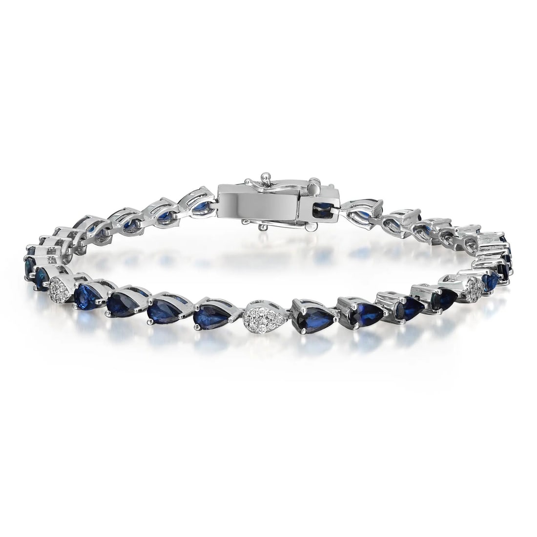 Rachel Koen Pear Shape Blue Sapphire Diamond Tennis Bracelet 14K White Gold 7.5 Inch: Rachel Koen Pear Shape Blue Sapphire Diamond Tennis Bracelet 14K White Gold 7.5 Inch Elevate your elegance with this stunning Pear Shape Blue Sapphire & Diamond Tennis Bracelet, meticulously crafted