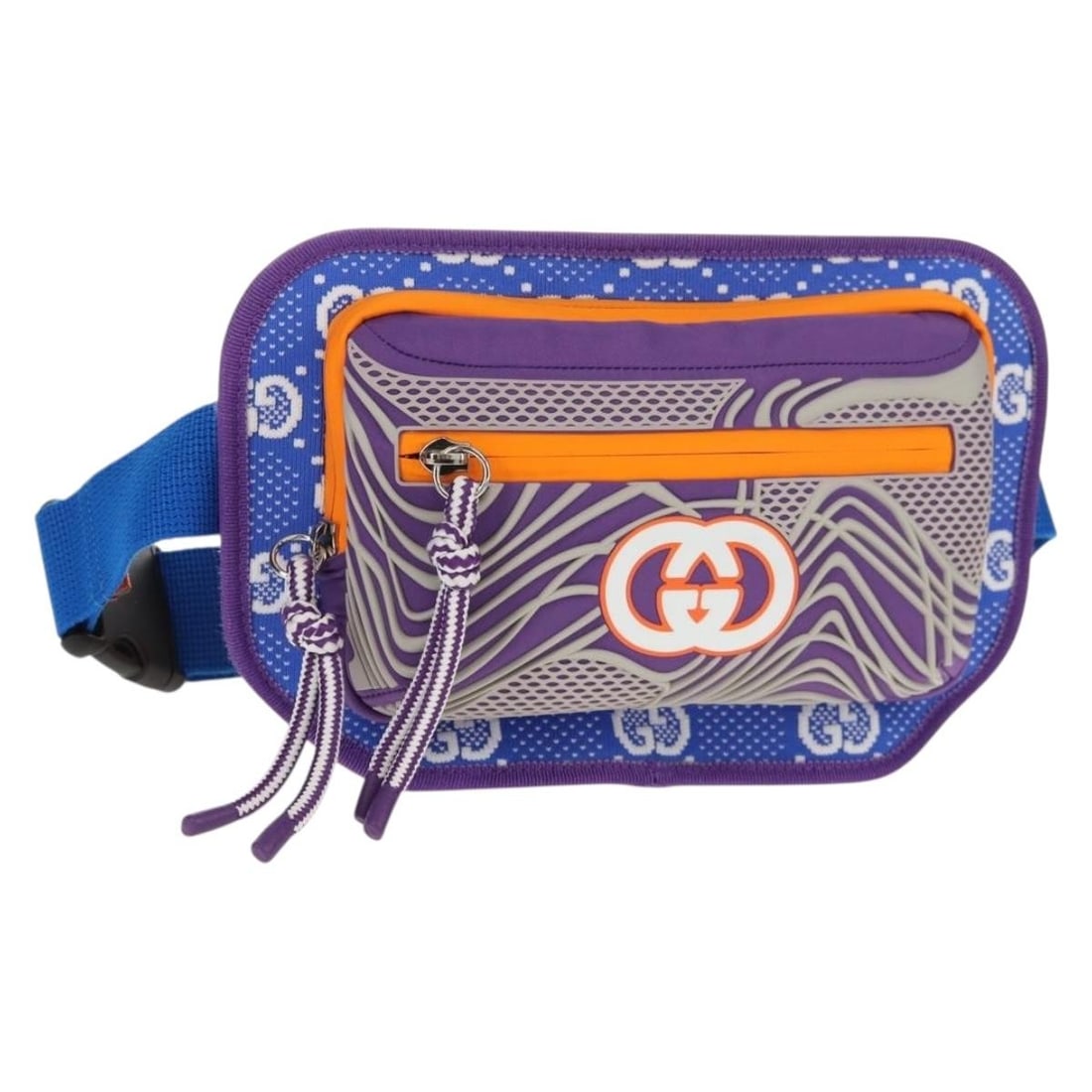 GUCCI 752102 Blue Silver Nylon Waist Bag Authentic: GUCCI 752102 Blue Silver Nylon Waist Bag Authentic This authentic GUCCI waist bag combines style and functionality with its sleek design and high-quality materials. Crafted from durable nylon, this ba