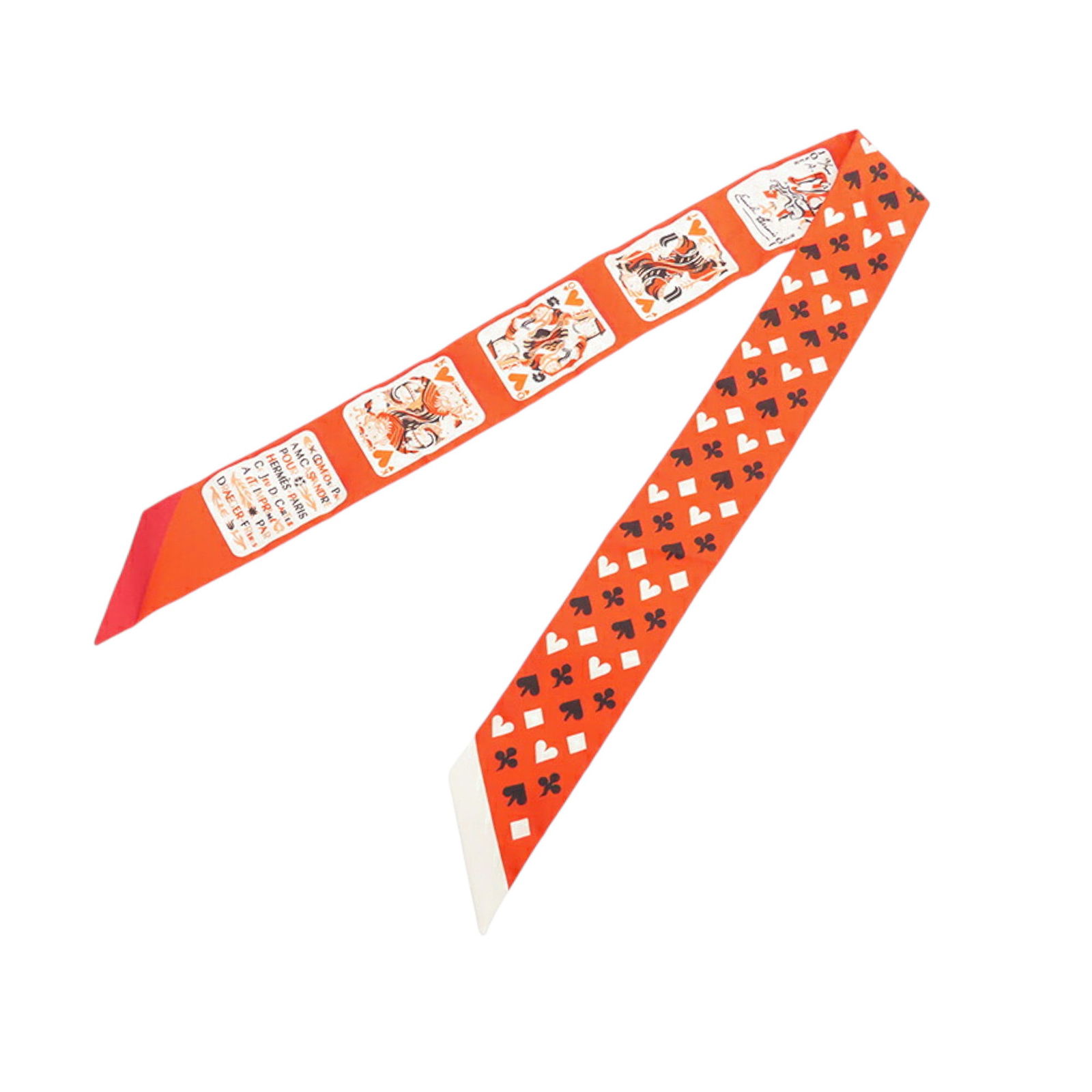 Hermes Jeu de Cartes Orange Silk Twilly Scarf 100% Silk (1 of 9)