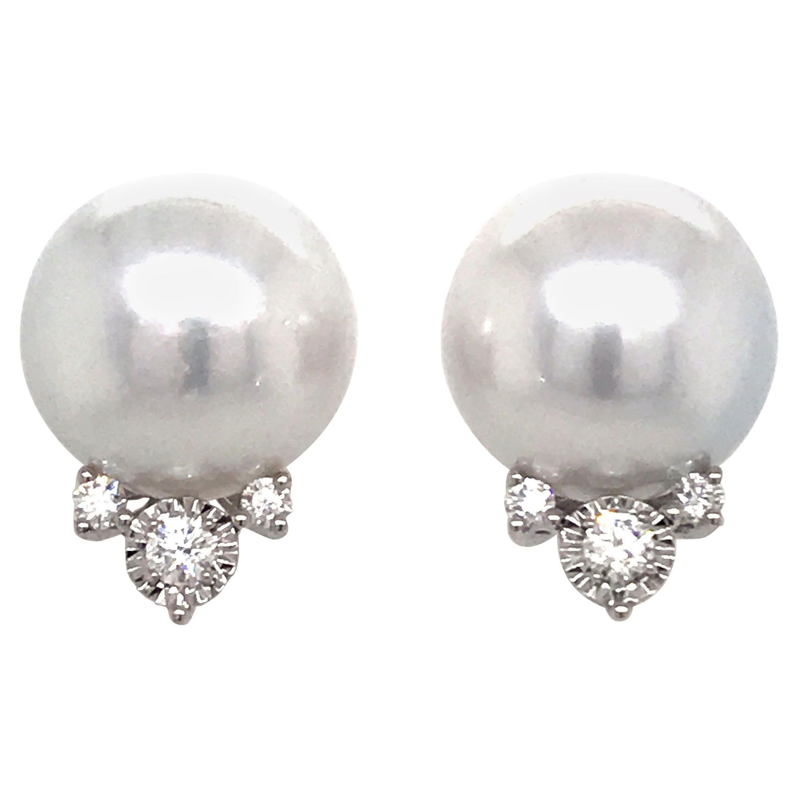 Harbor Diamonds 18K White Gold South Sea Pearl Diamond Stud Earrings (1 of 11)