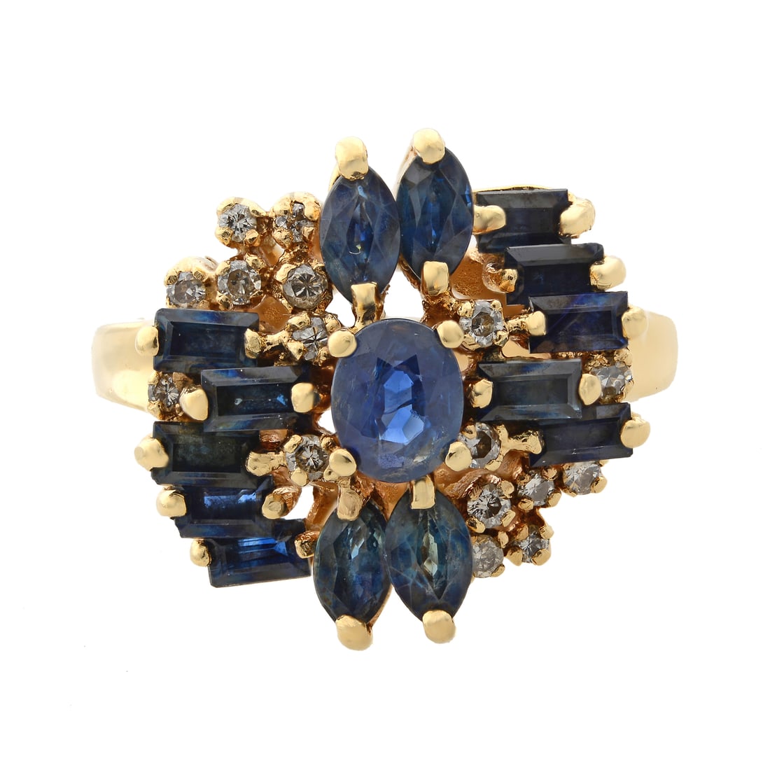 Rachel Koen Blue Sapphire Diamond Cluster Ring 14k Yellow Gold Size 8 (1 of 6)