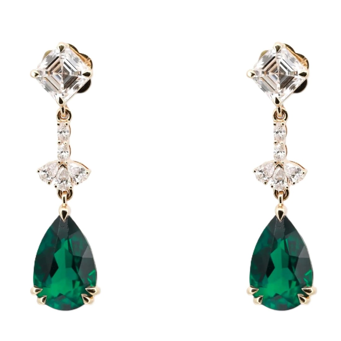Rachel Koen 14k Yellow Gold Drop Earrings with Emeralds and Lab Diamonds 2.47ctw (1 of 4)