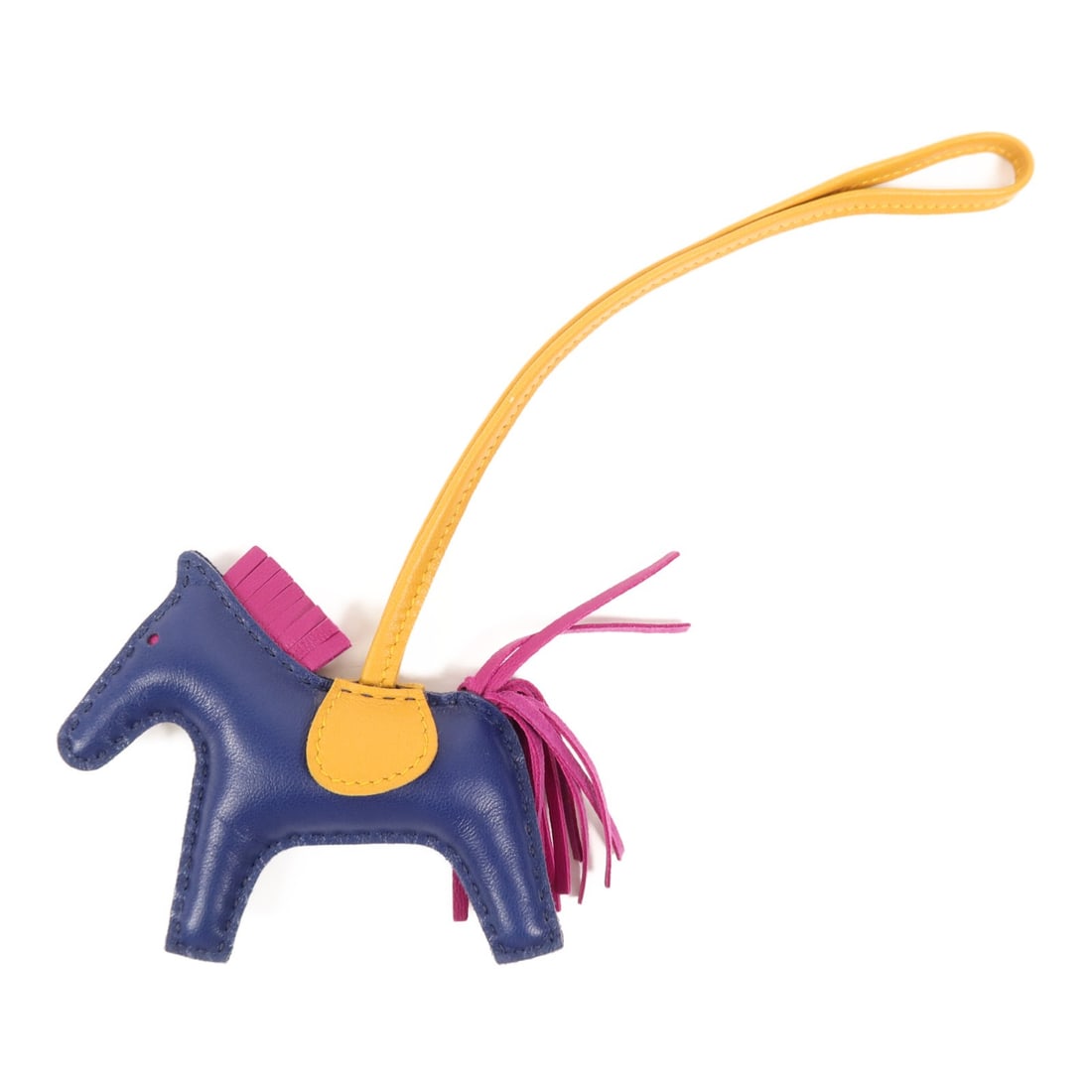 HERMES Rodeo PM Charm Blue Pink Brown Lambskin: HERMES Rodeo PM Charm Blue Pink Brown Lambskin This exquisite HERMES Rodeo PM Charm features a delightful combination of blue, pink, and brown hues. Crafted from high-quality lambskin (sheep leather),