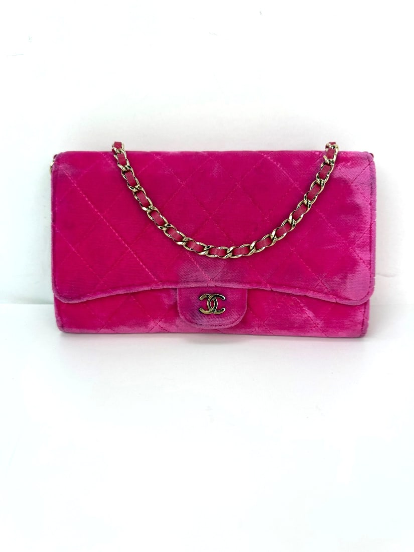 Chanel Timeless Velvet Quilted Fuchsia Wallet on Chain Bag (1 of 18)