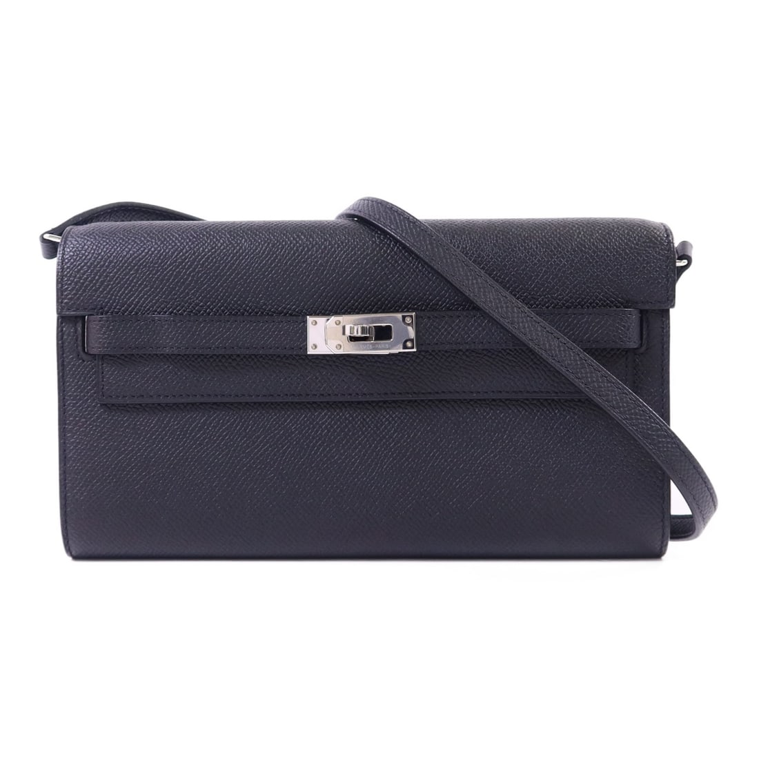 Hermes Kelly To Go Black Epsom Leather Shoulder Bag With Palladium Hardware: Hermes Kelly To Go Black Epsom Leather Shoulder Bag With Palladium Hardware This Hermes Kelly To Go shoulder bag is crafted from Epsom calfskin leather in black, featuring palladium hardware. The bag