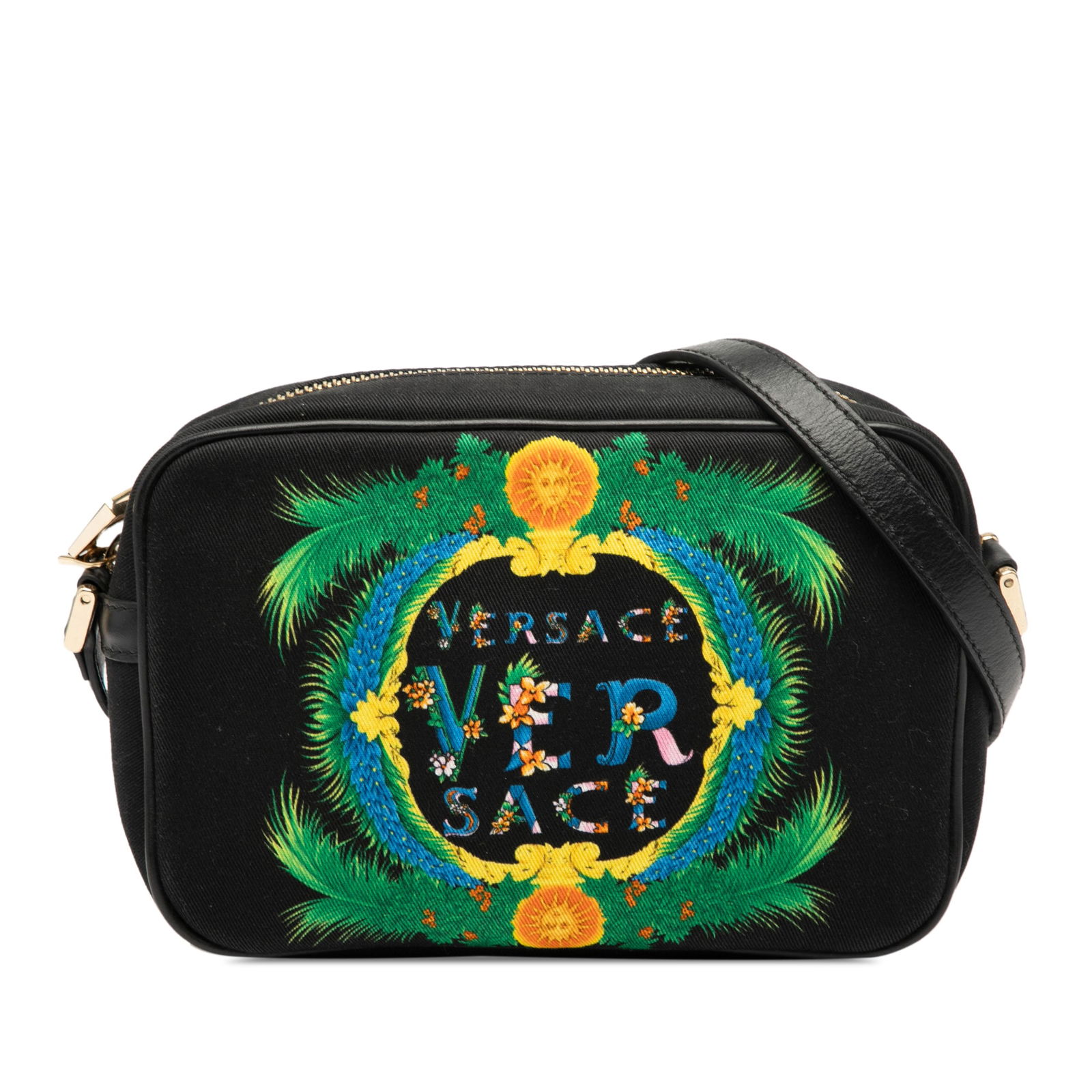 Versace Beverly Palm Miami Canvas Crossbody Bag Black (1 of 7)