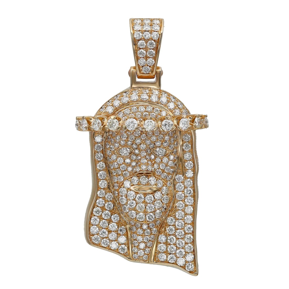 Rachel Koen 14K Yellow Gold Diamond Jesus Head Pendant 4.16ctw Pave Setting (1 of 4)