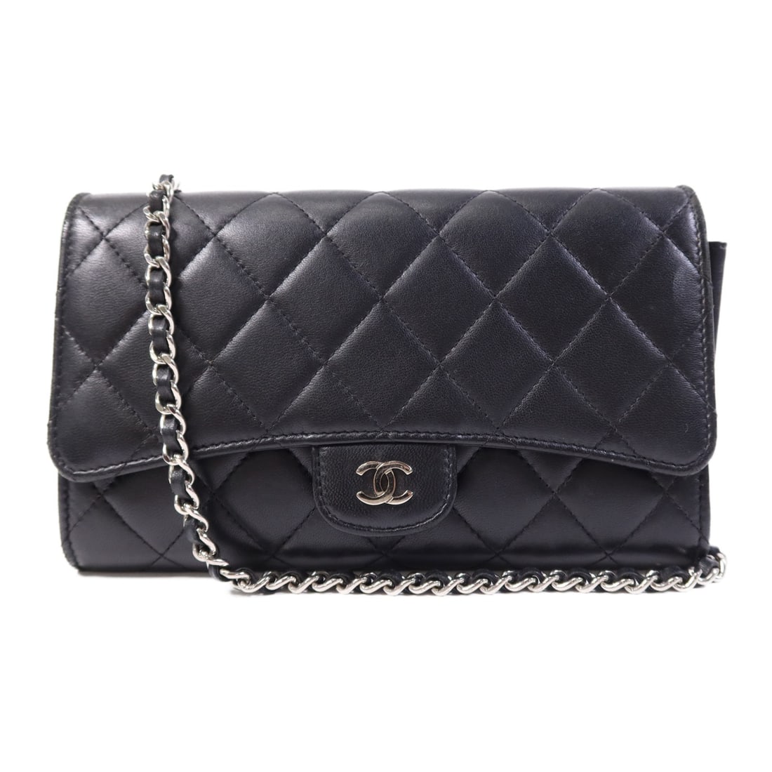 CHANEL Lambskin Leather Black Chain Shoulder Bag SHW (1 of 14)